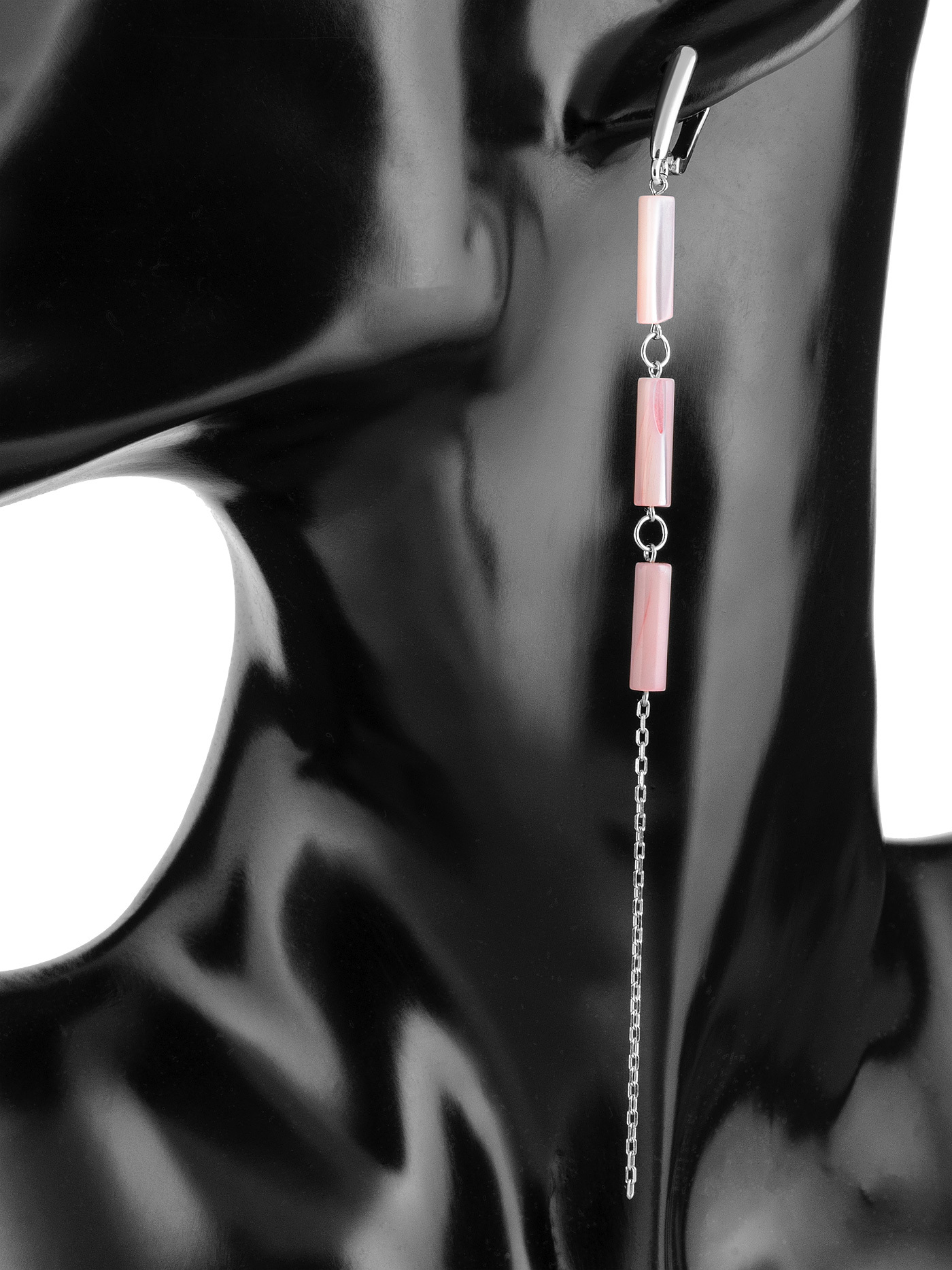 Длинные дизайнерские серьги с натуральным розовым перламутром