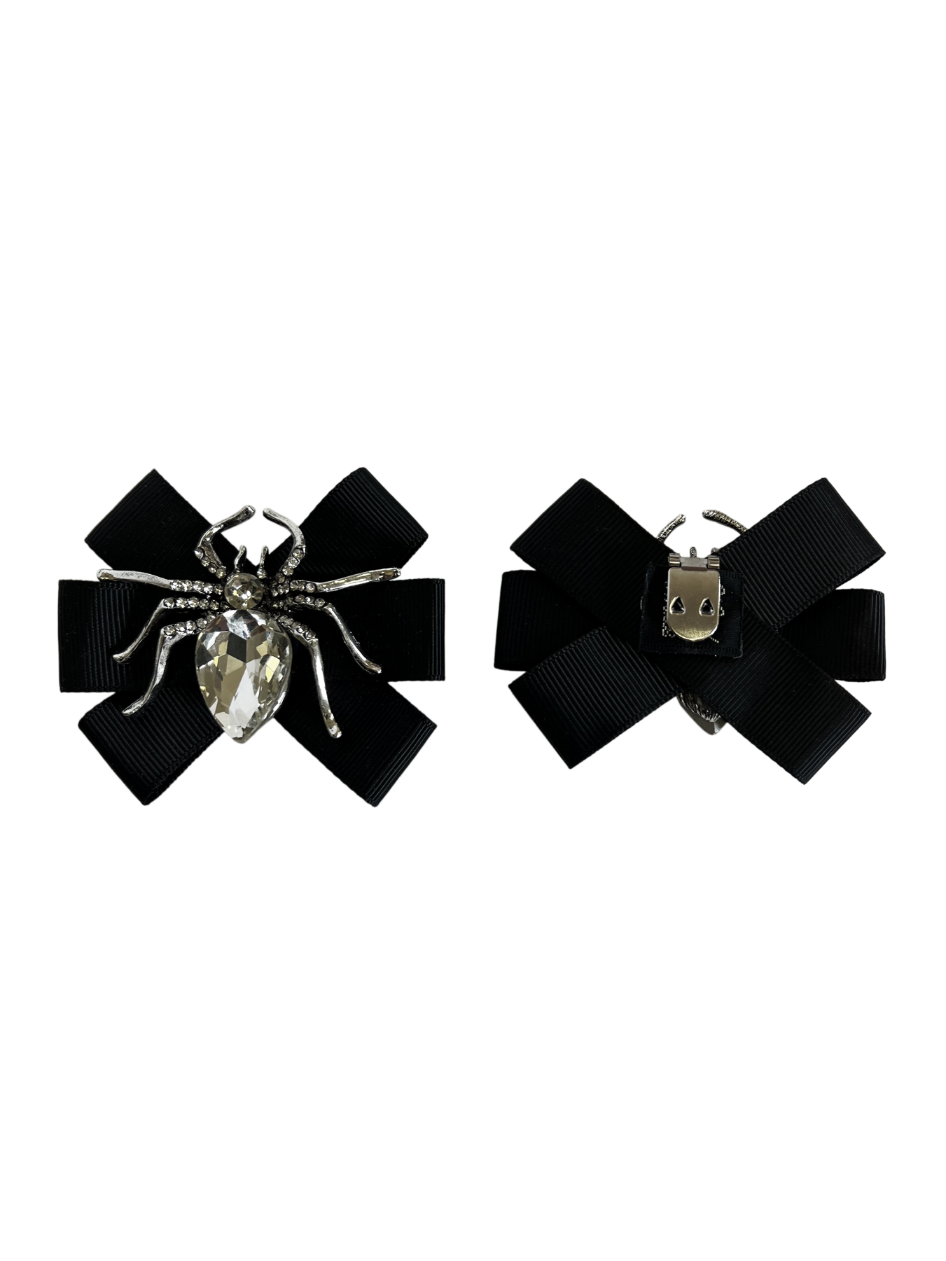 Стильные броши - клипсы на обувь в форме бантиков с пауком и кристаллами