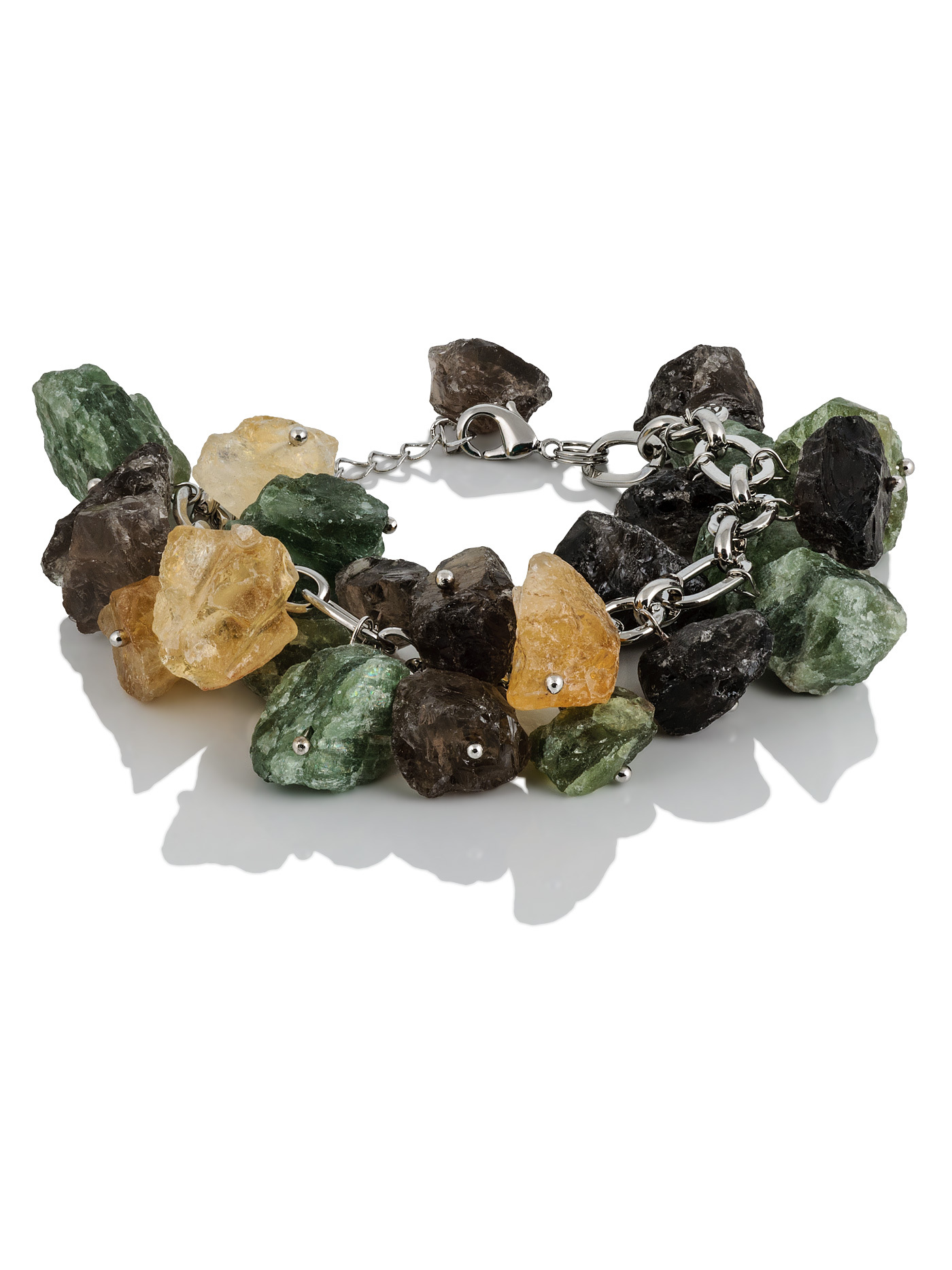 Женский браслет гроздь на руку с природными камнями хризоберилла, раухтопаза и цитрина
