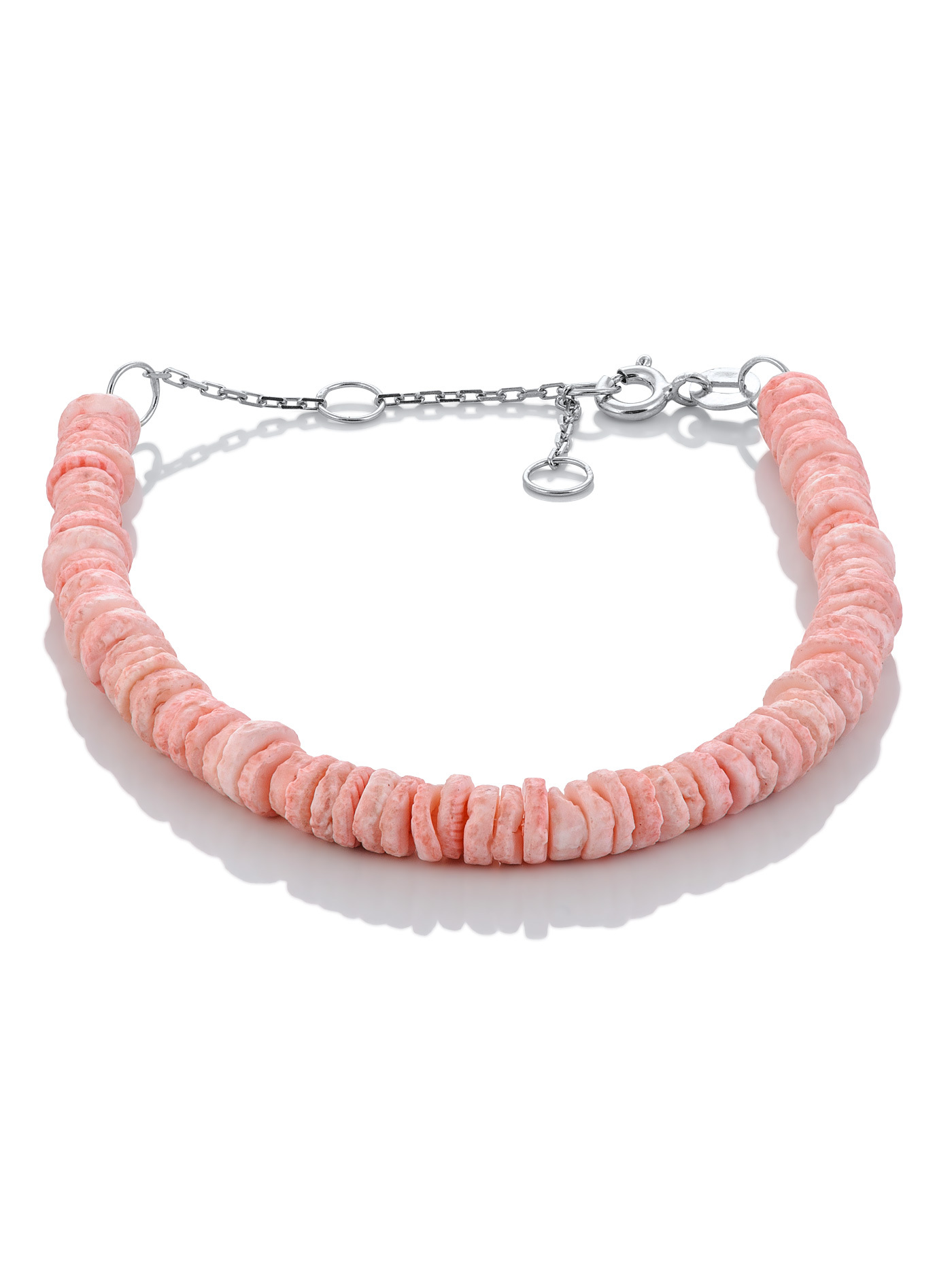 Ювелирный серебряный браслет с розовым кораллом