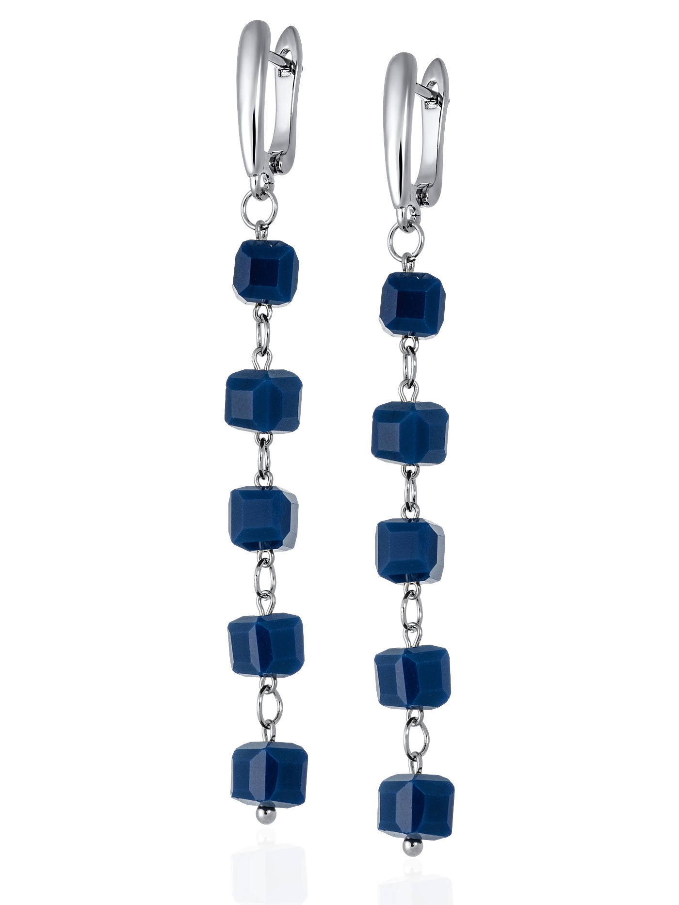 Дизайнерские длинные синие серьги с кубиками кристаллами