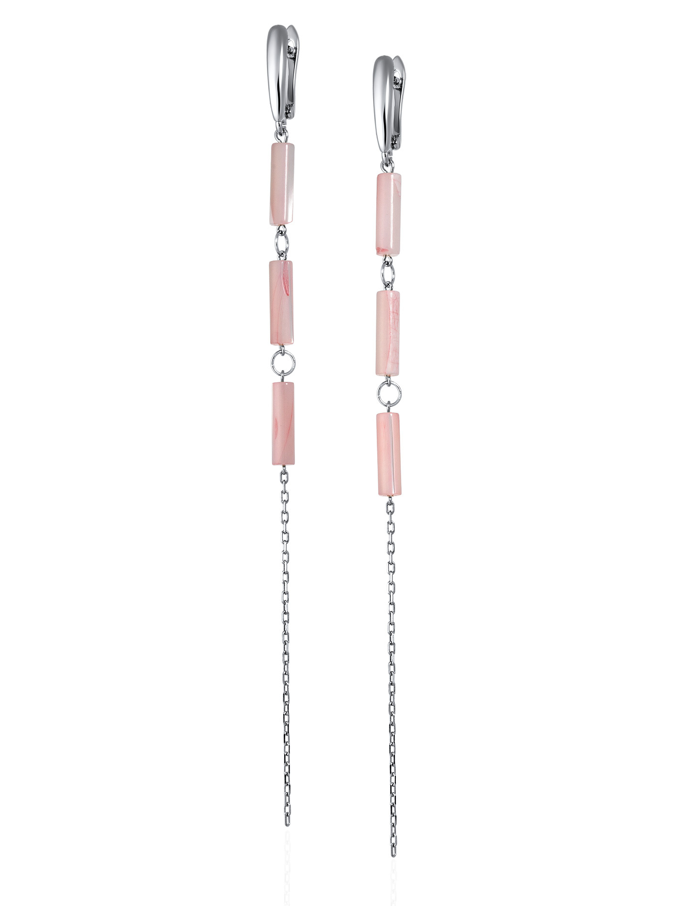 Длинные дизайнерские серьги с натуральным розовым перламутром