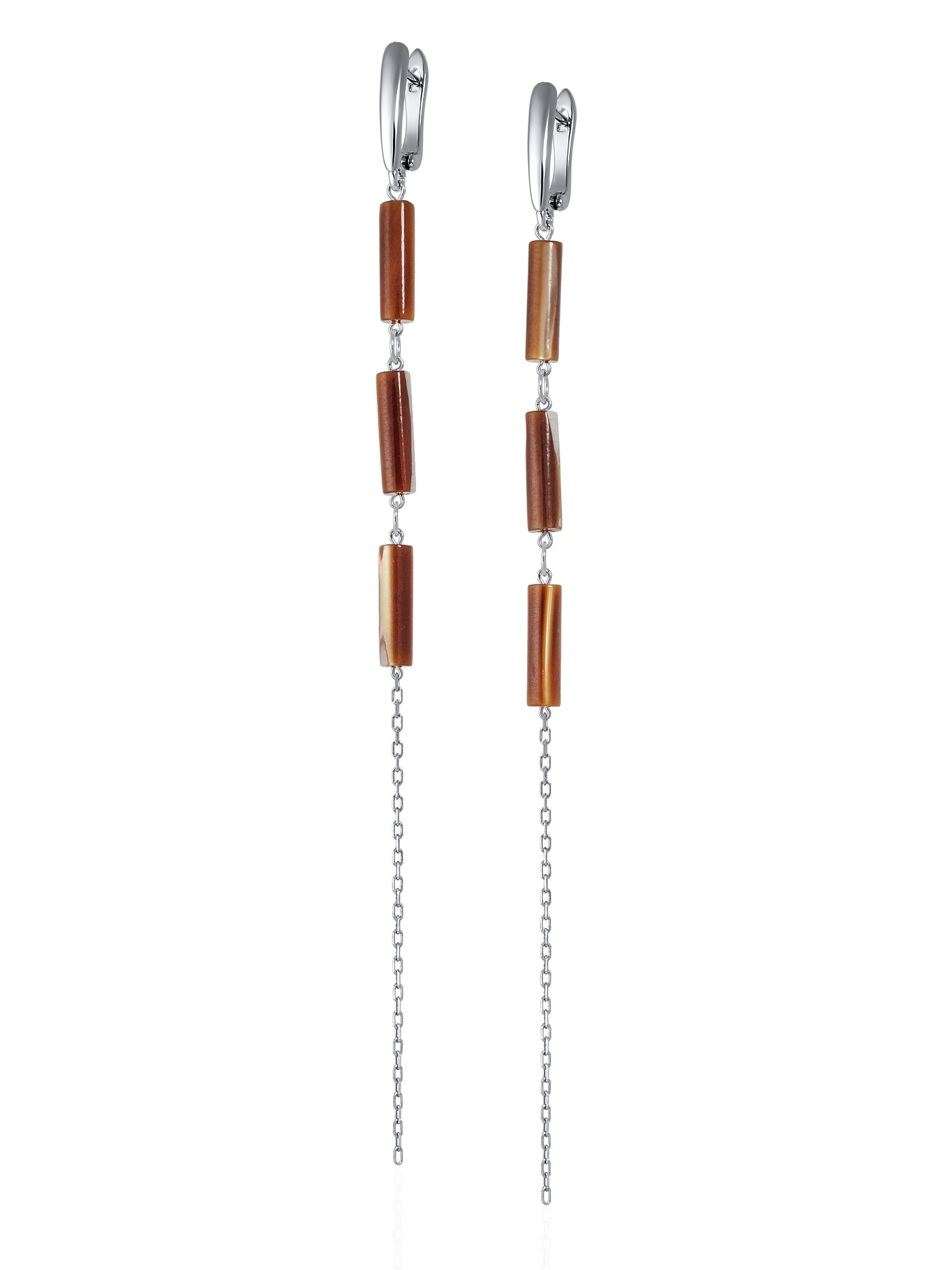 Длинные дизайнерские серьги с натуральным коричневым перламутром