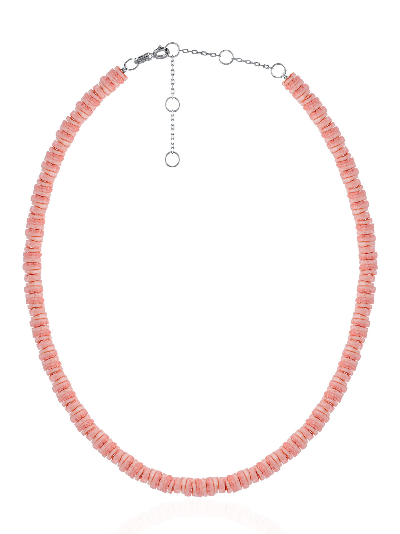 Розовый серебряный ювелирный чокер (ожерелье, колье) из натурального розового коралла