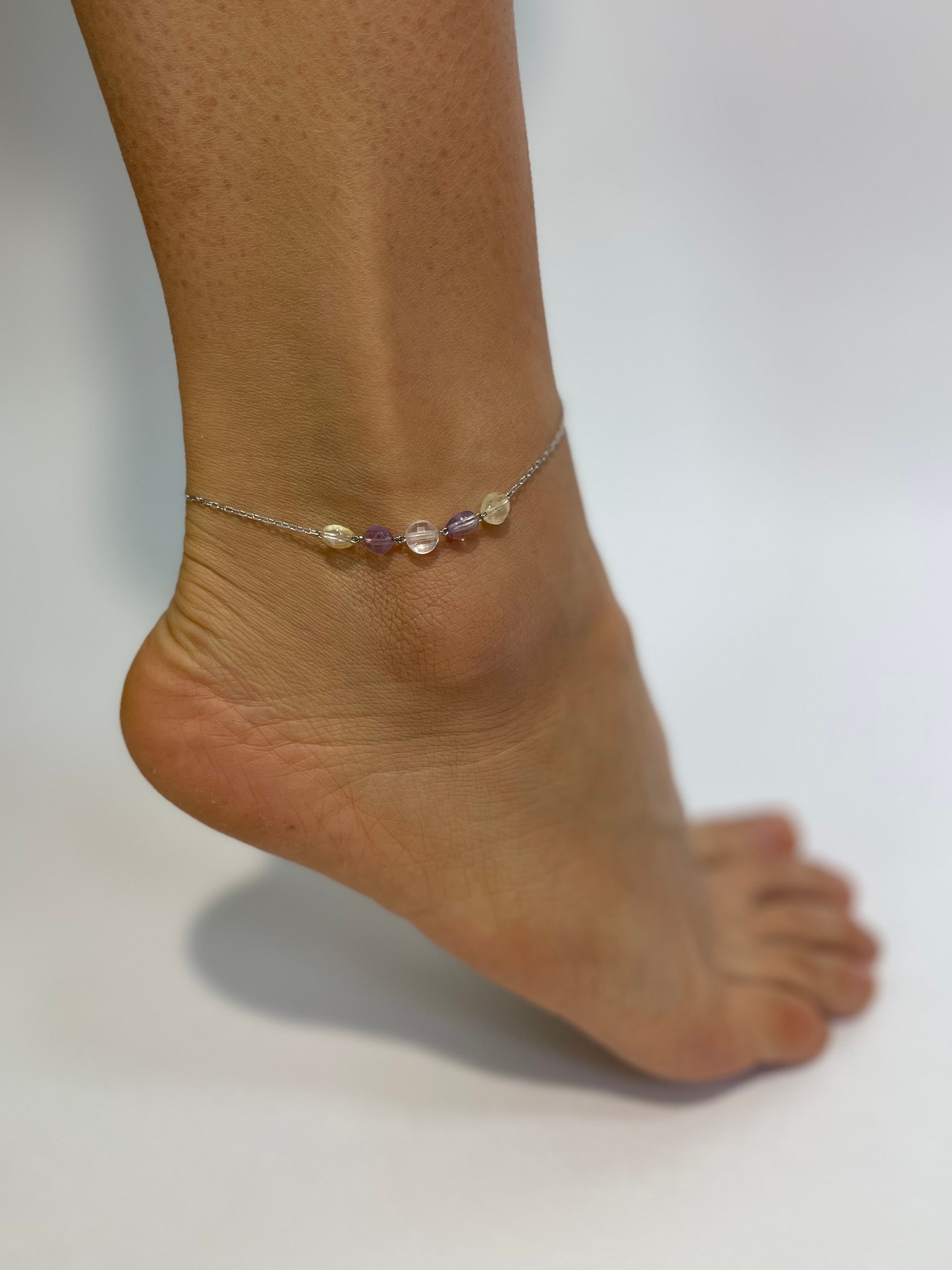 Ювелирный серебряный браслет на ногу, анклет, с флюоритом