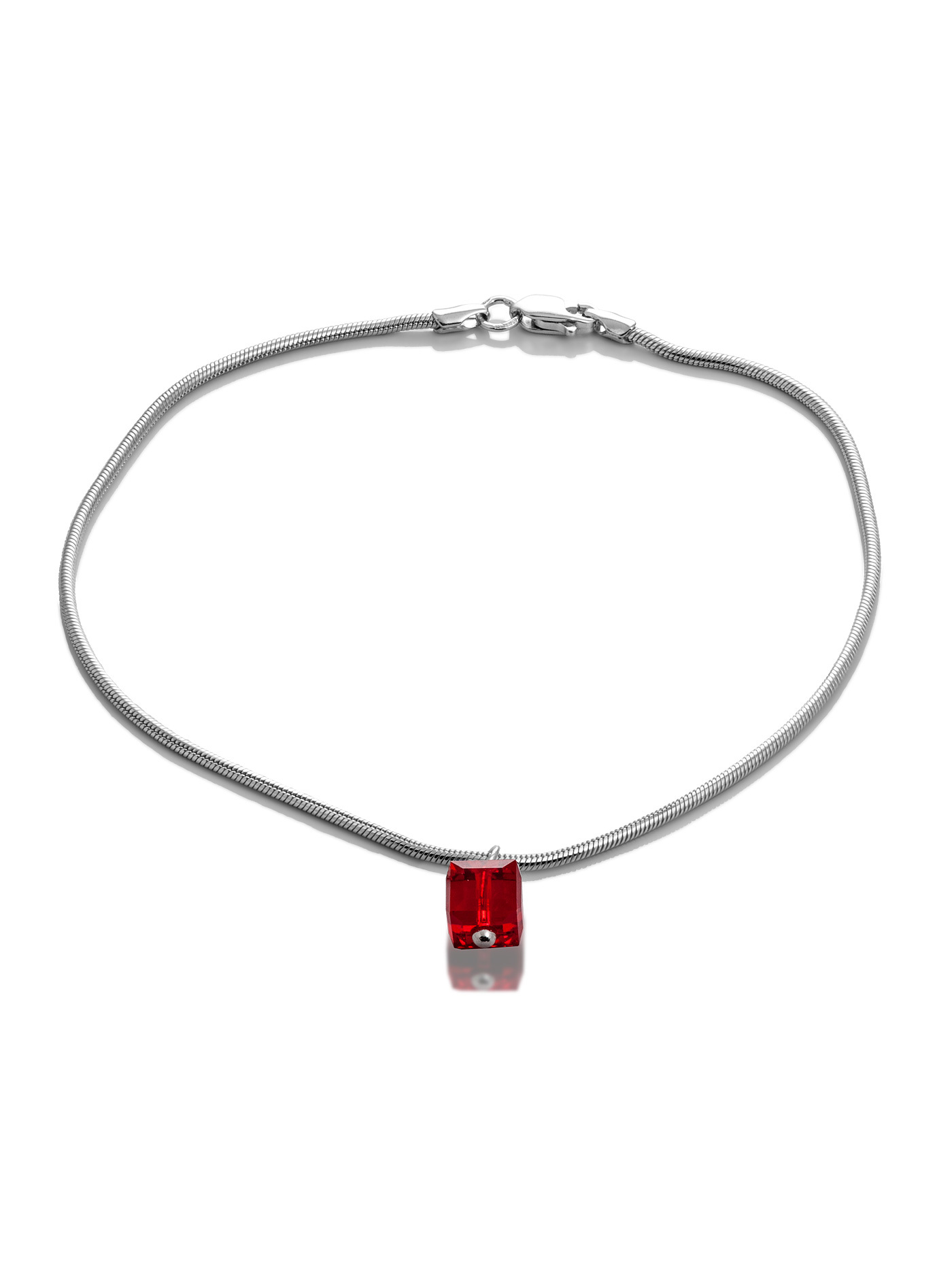 Серебряный браслет на ногу, анклет с красным премиум-кристаллом