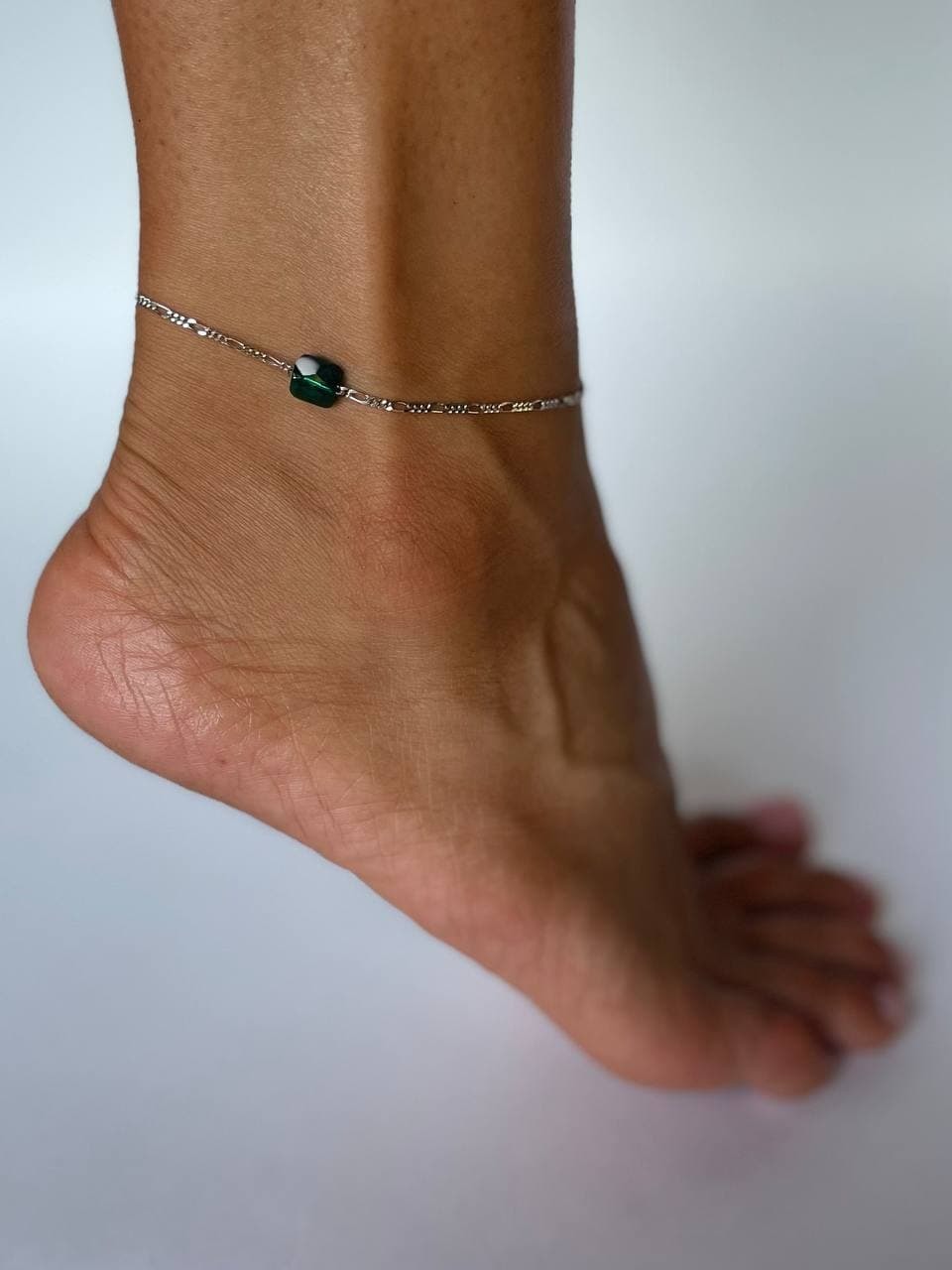 Серебряный браслет на ногу, анклет, с кристаллом Swarovski