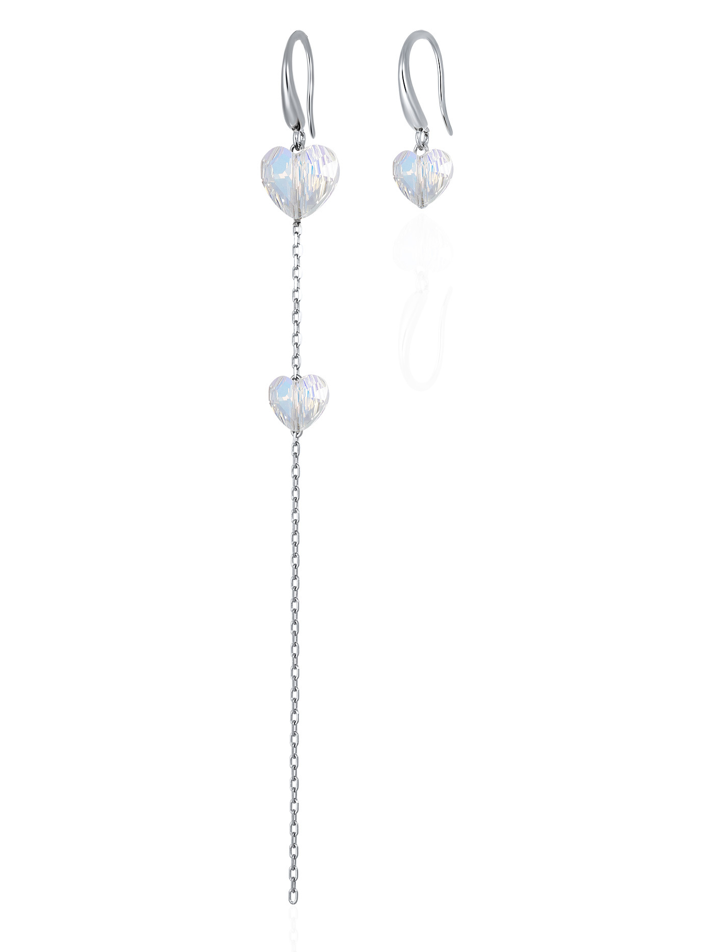 Длинные асимметричные серебряные серьги с кристаллами Swarovski с эффектом северного сияния