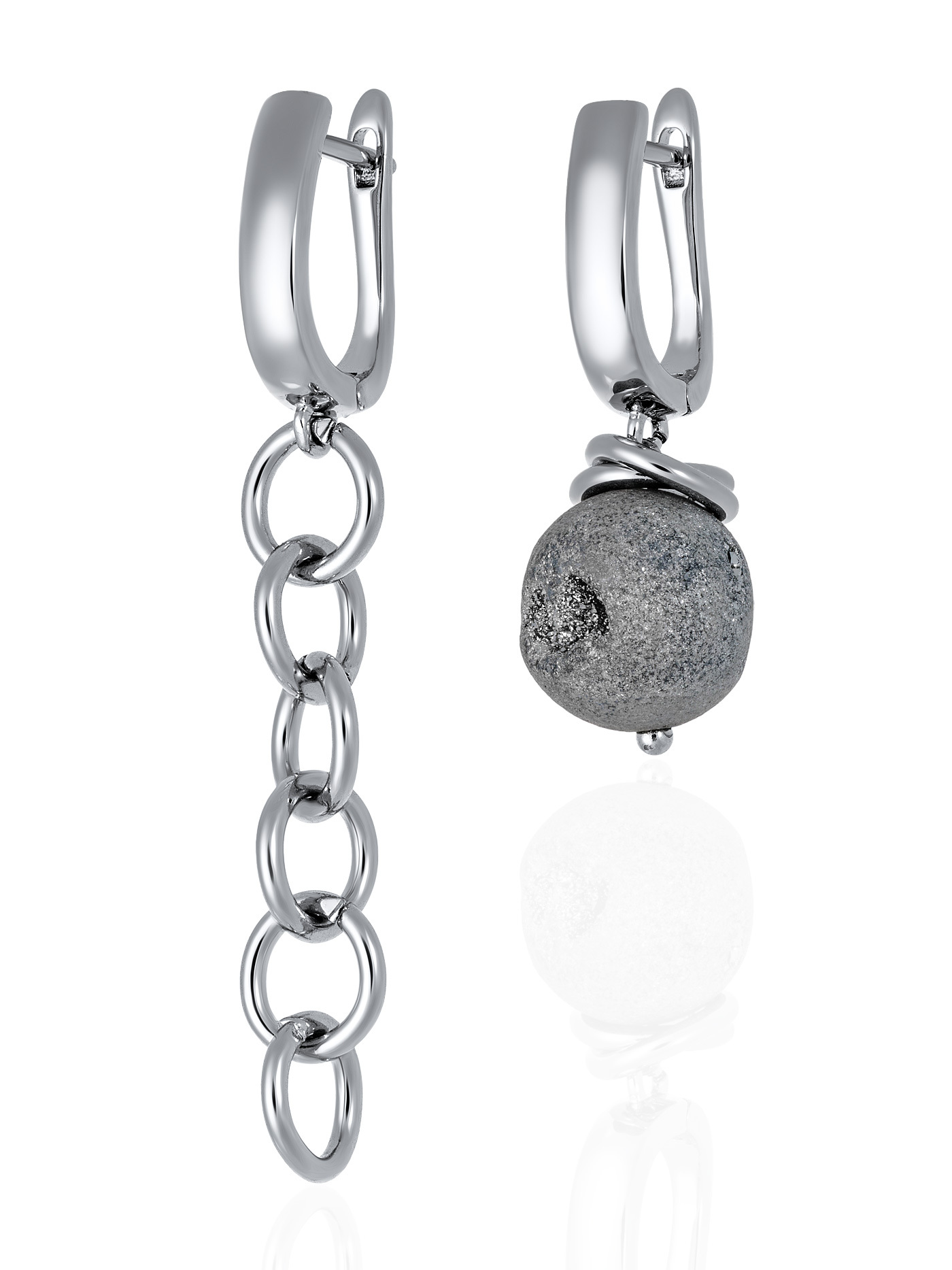 Асимметричные непарные дизайнерские серьги с натуральными камнями - серым агатом