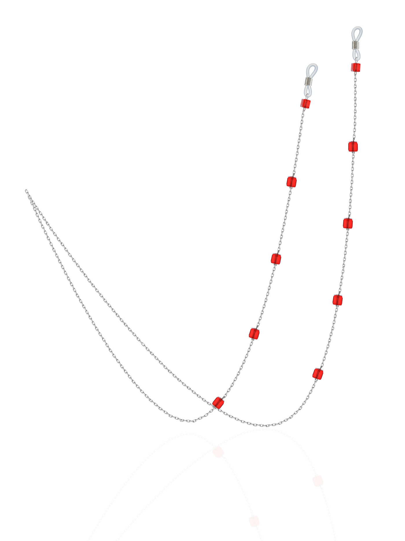 Серебряная цепочка для очков, украшенная красными кристаллами премиум-качества