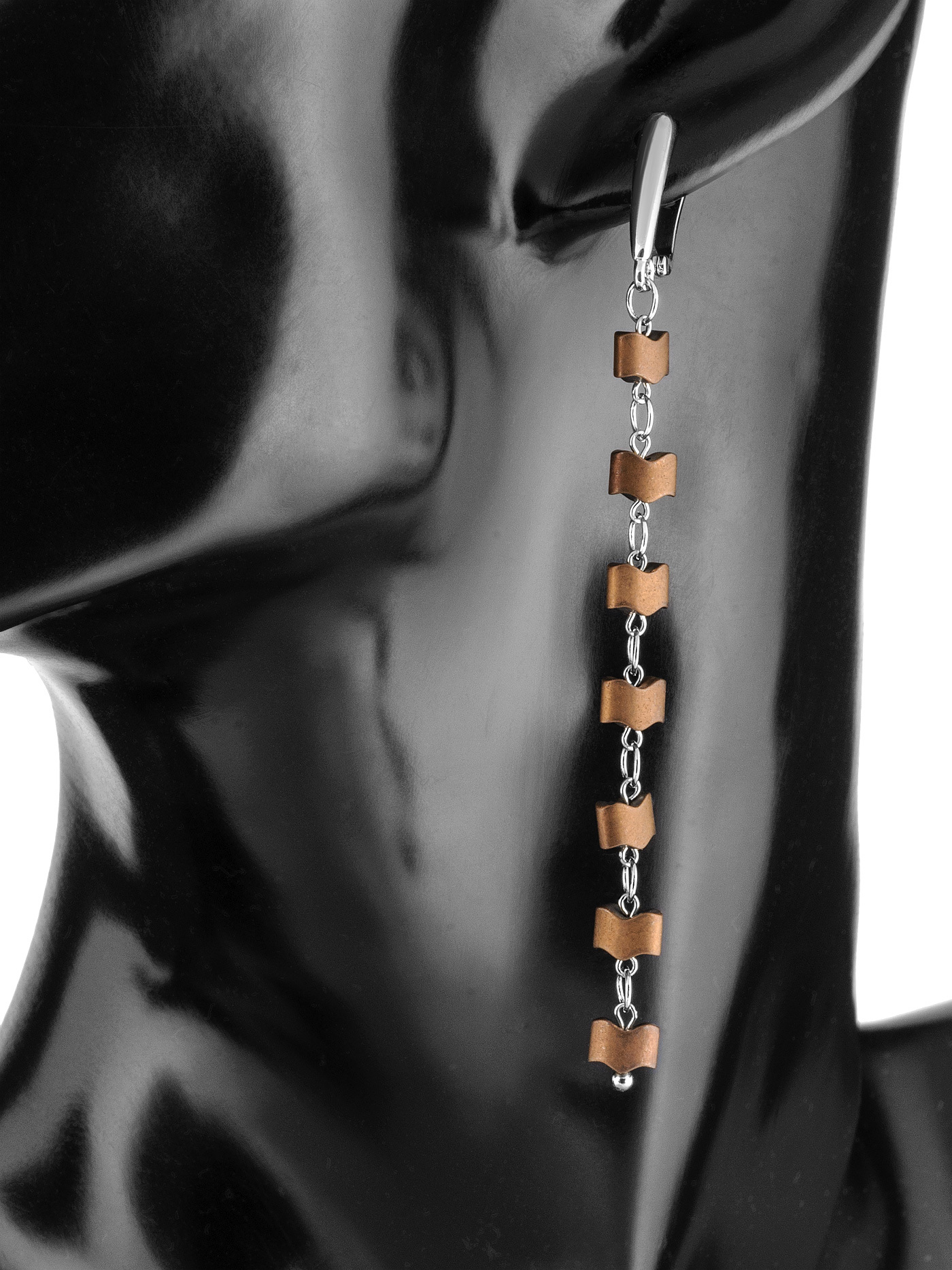 Длинные женские дизайнерские серьги с натуральным коричневым гематитом