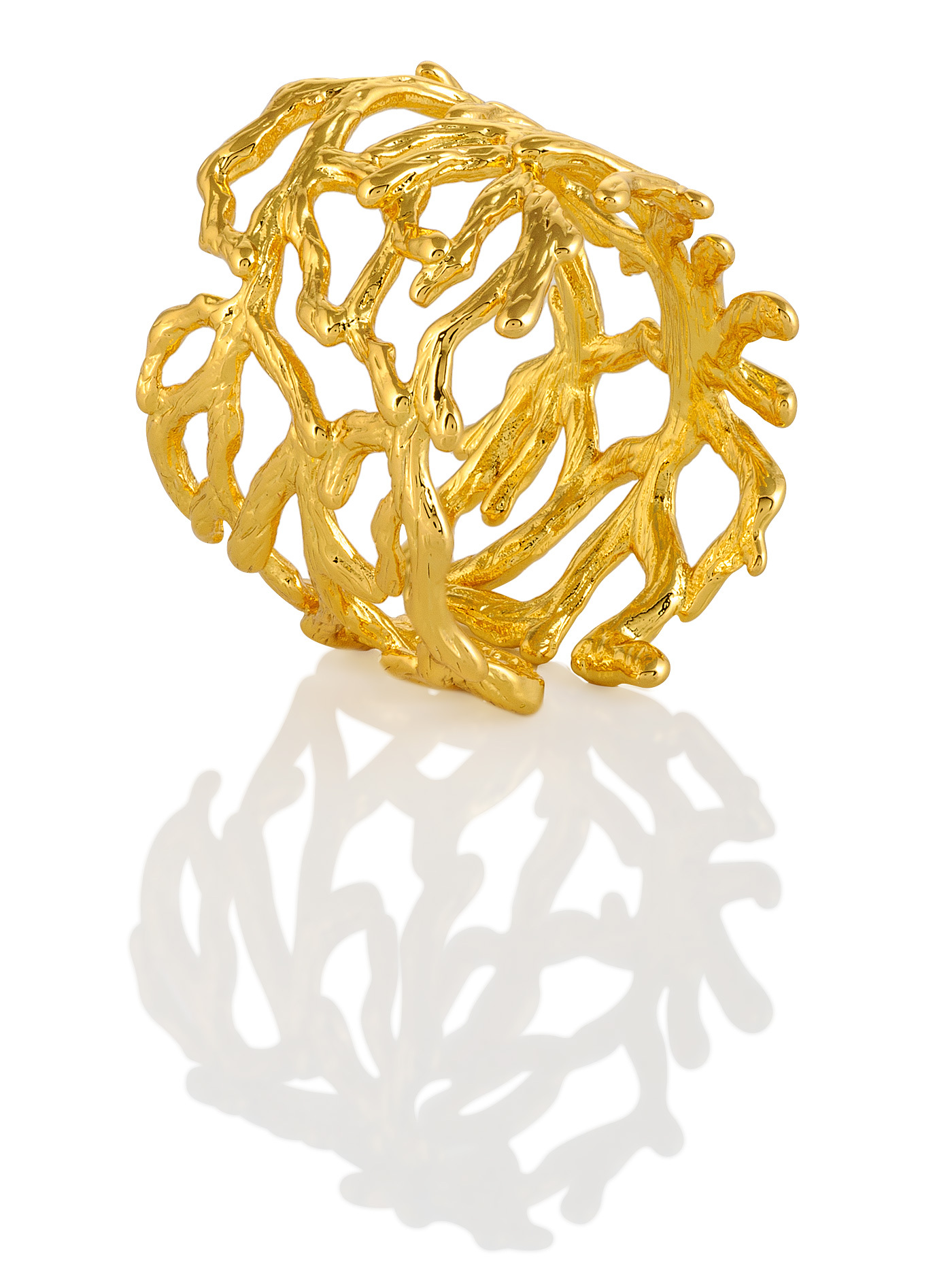 Дизайнерское массивное женское золотистое кольцо