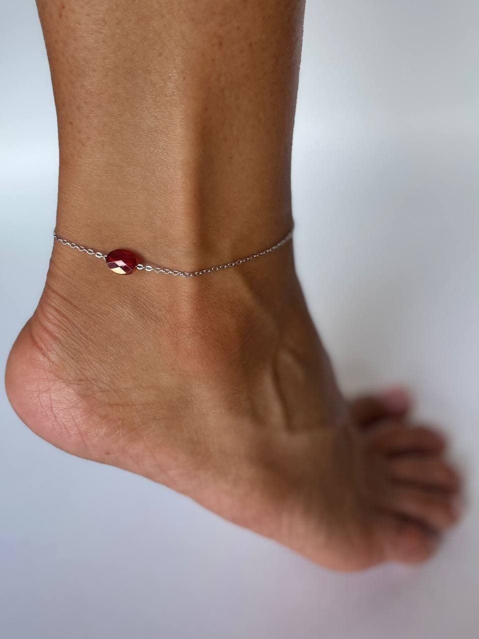 Серебряный браслет на ногу, анклет, с премиум-кристаллом