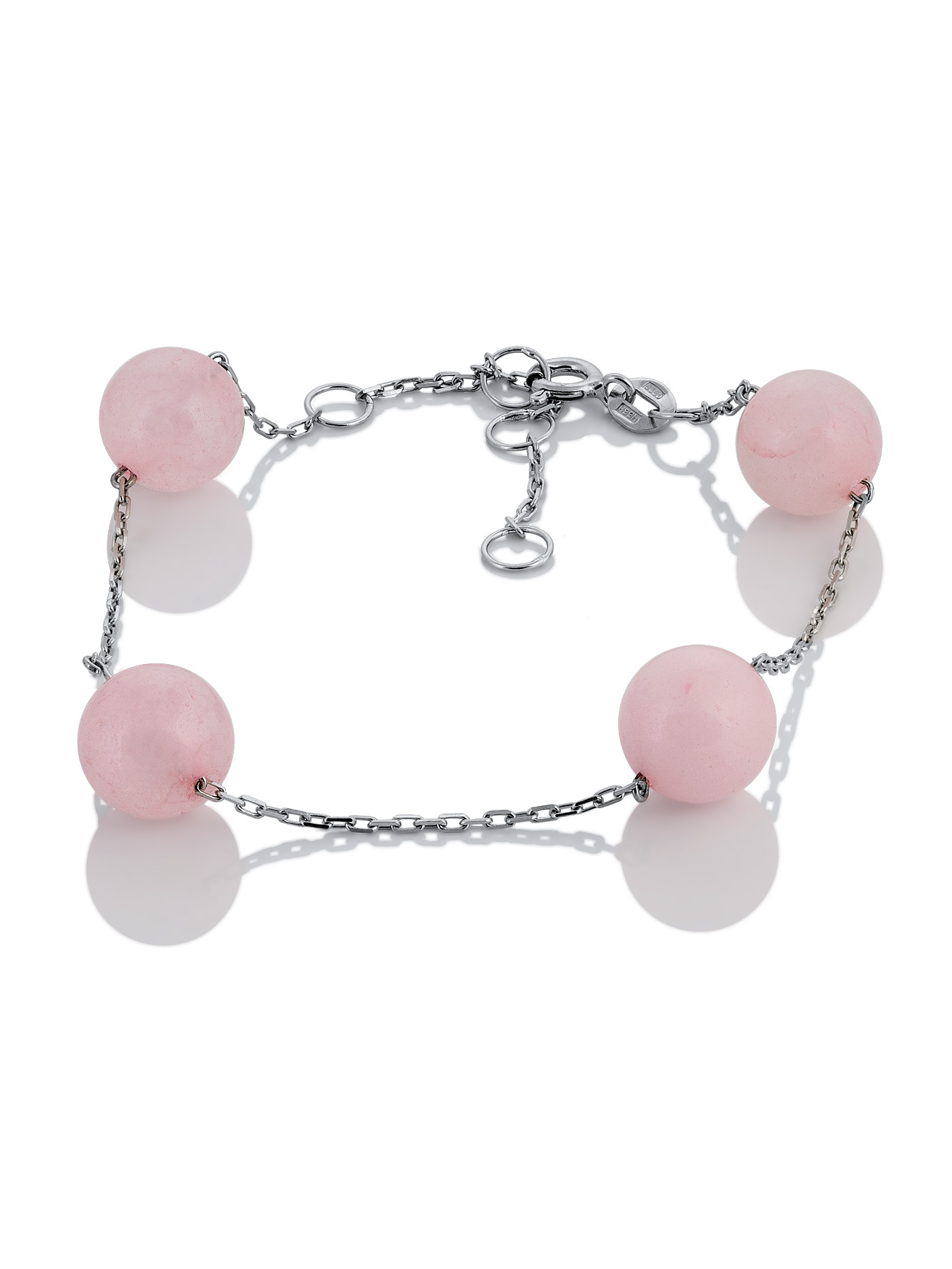 Серебряный ювелирный браслет на руку с натуральным кварцем розового цвета