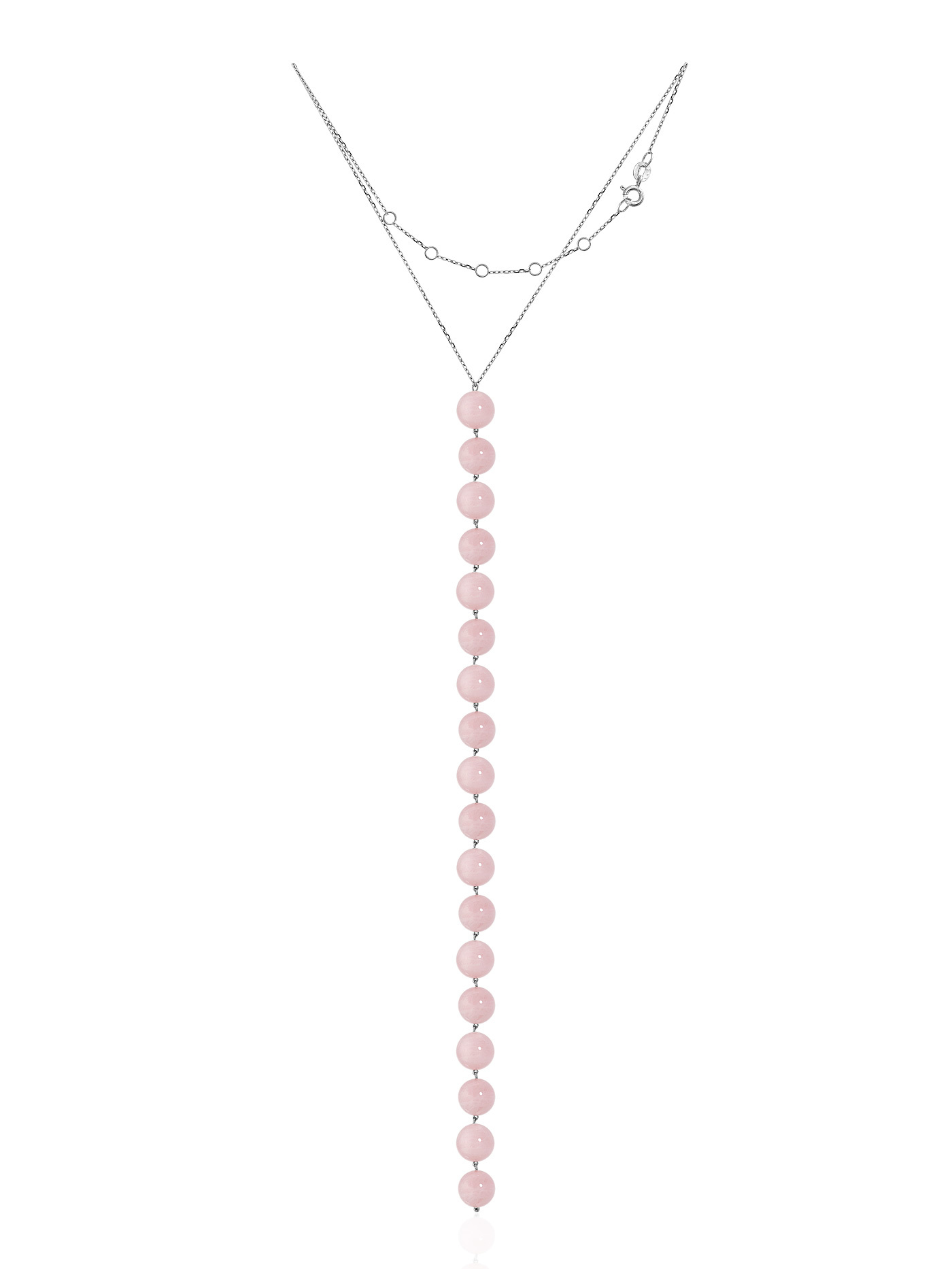 Серебряный чокер-галстук из розового кварца
