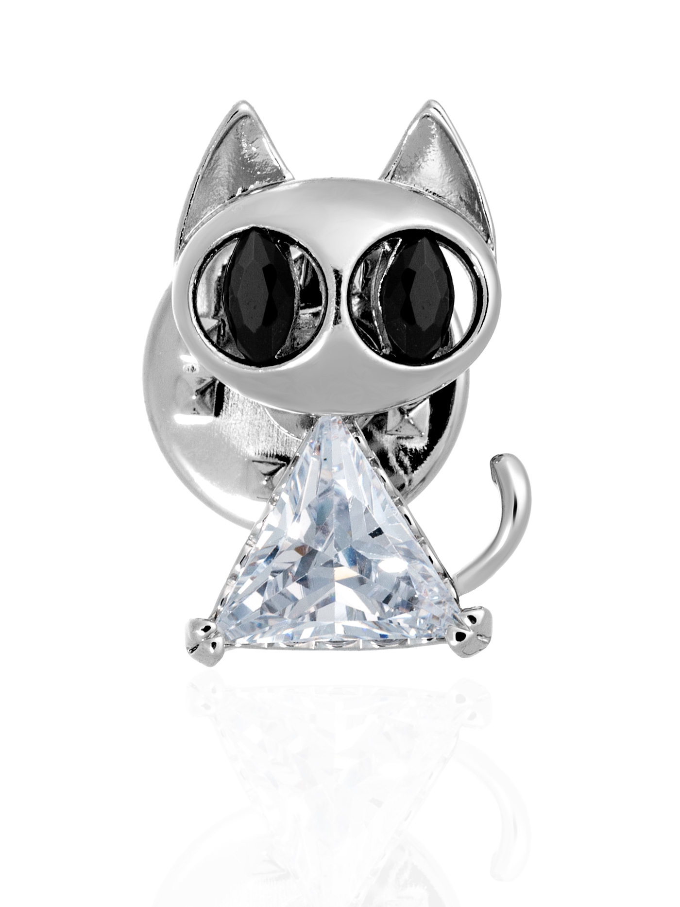 Мини-брошь Кошка с фианитами и кристаллами