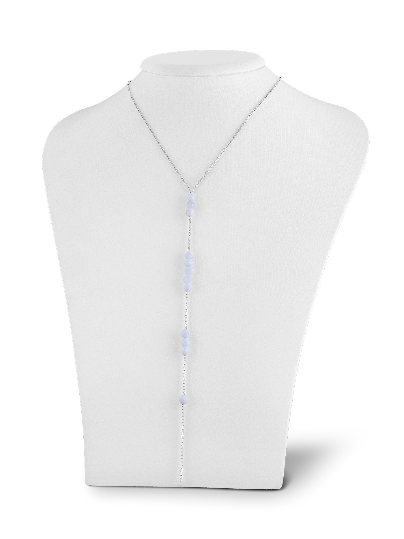 Серебряный чокер галстук на шею с натуральным голубым агатом