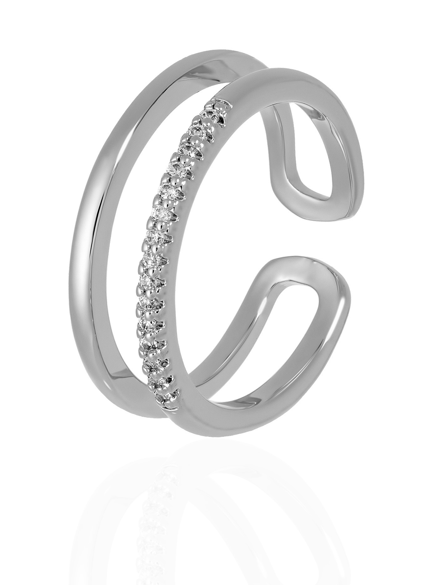 Женское серебристое кольцо на фалангу с фианитами