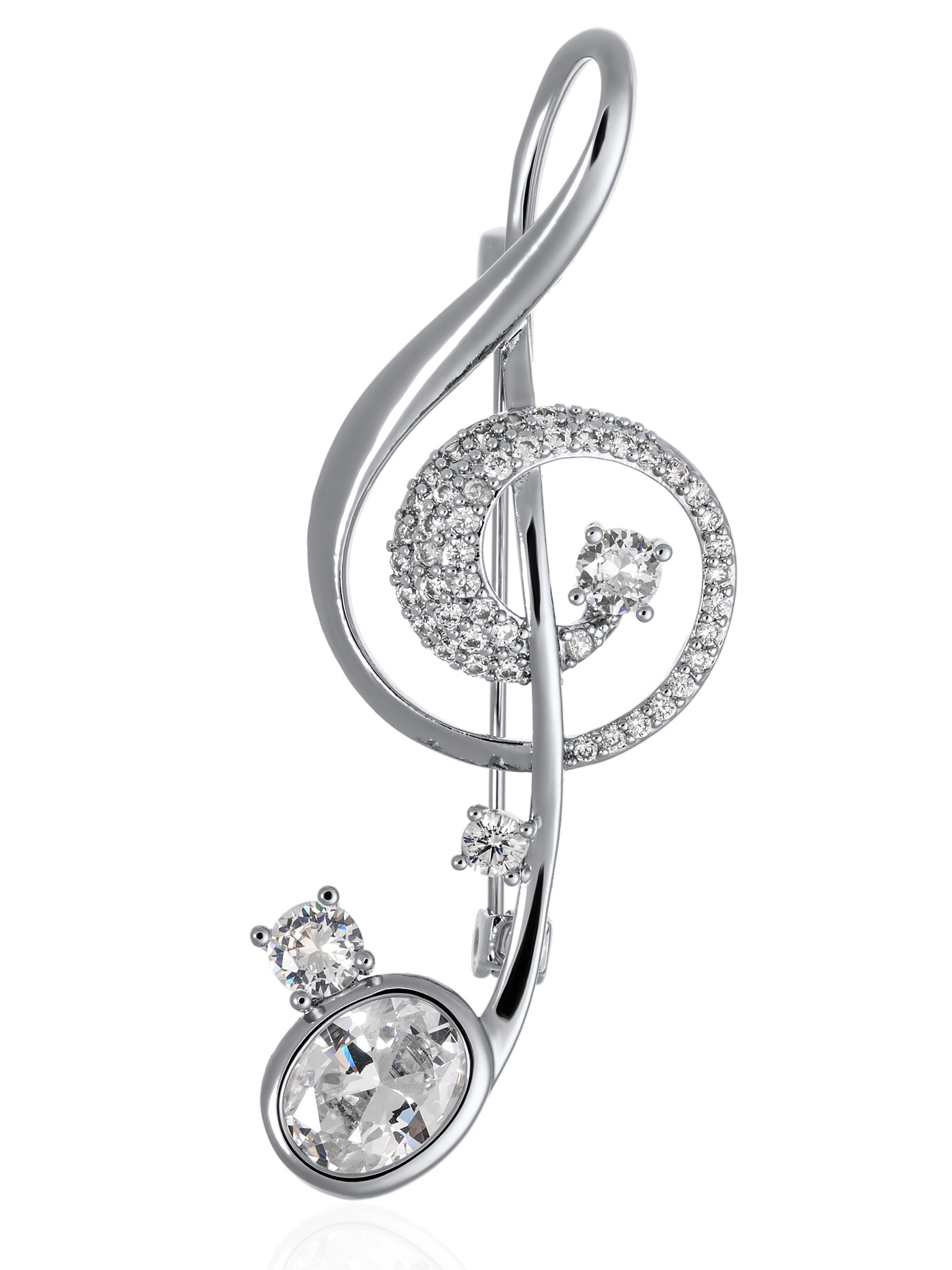 Серебристая брошь Скрипичный ключ